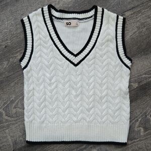 SO White Cable Knit Vest with Black Trim